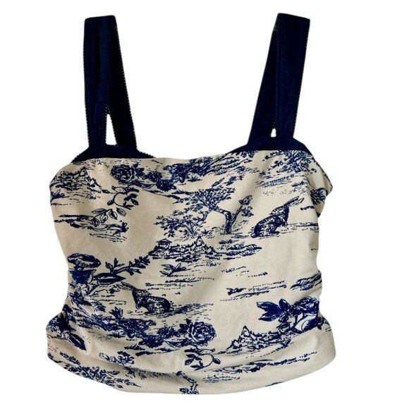 Free People 2 Tone Printed Tank Top Blue/White Size Medium - Picture 1 of 7